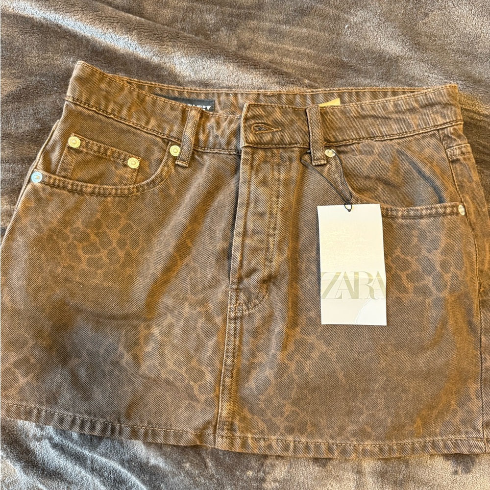 Zara Brown Animal Print Mini Skirt
